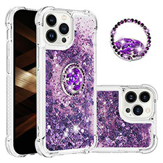 Custodia Silicone Cover Morbida Bling-Bling con Anello Supporto S03 per Apple iPhone 16 Pro Viola