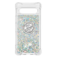 Custodia Silicone Cover Morbida Bling-Bling con Anello Supporto S03 per Google Pixel 7a 5G Argento