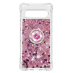 Custodia Silicone Cover Morbida Bling-Bling con Anello Supporto S03 per Google Pixel 7a 5G Rosa Caldo