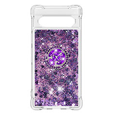 Custodia Silicone Cover Morbida Bling-Bling con Anello Supporto S03 per Google Pixel 7a 5G Viola