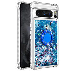 Custodia Silicone Cover Morbida Bling-Bling con Anello Supporto S03 per Google Pixel 8 Pro 5G Blu