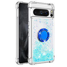 Custodia Silicone Cover Morbida Bling-Bling con Anello Supporto S03 per Google Pixel 8 Pro 5G Cielo Blu