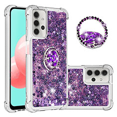 Custodia Silicone Cover Morbida Bling-Bling con Anello Supporto S03 per Samsung Galaxy A32 4G Viola