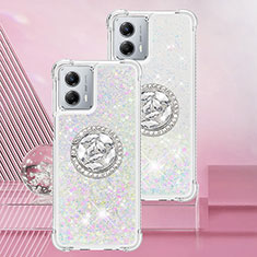 Custodia Silicone Cover Morbida Bling-Bling con Anello Supporto YB1 per Motorola Moto G 5G (2023) Argento