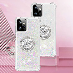 Custodia Silicone Cover Morbida Bling-Bling con Anello Supporto YB1 per Motorola Moto G Power 5G (2023) Argento