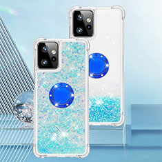 Custodia Silicone Cover Morbida Bling-Bling con Anello Supporto YB1 per Motorola Moto G Power 5G (2023) Cielo Blu