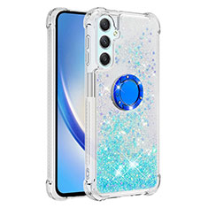 Custodia Silicone Cover Morbida Bling-Bling con Anello Supporto YB1 per Samsung Galaxy A24 4G Cielo Blu