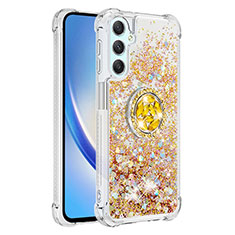 Custodia Silicone Cover Morbida Bling-Bling con Anello Supporto YB1 per Samsung Galaxy A24 4G Oro