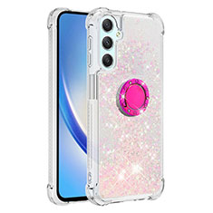 Custodia Silicone Cover Morbida Bling-Bling con Anello Supporto YB1 per Samsung Galaxy A24 4G Rosa