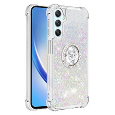 Custodia Silicone Cover Morbida Bling-Bling con Anello Supporto YB1 per Samsung Galaxy A25 5G Argento