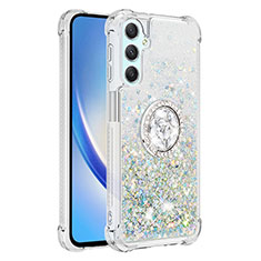 Custodia Silicone Cover Morbida Bling-Bling con Anello Supporto YB1 per Samsung Galaxy A25 5G Azzurro