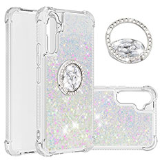 Custodia Silicone Cover Morbida Bling-Bling con Anello Supporto YB1 per Samsung Galaxy A34 5G Argento