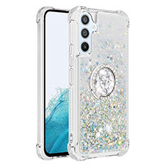 Custodia Silicone Cover Morbida Bling-Bling con Anello Supporto YB1 per Samsung Galaxy A54 5G Azzurro