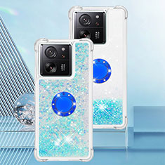 Custodia Silicone Cover Morbida Bling-Bling con Anello Supporto YB1 per Xiaomi Mi 13T 5G Cielo Blu