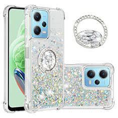 Custodia Silicone Cover Morbida Bling-Bling con Anello Supporto YB1 per Xiaomi Poco X5 5G Azzurro