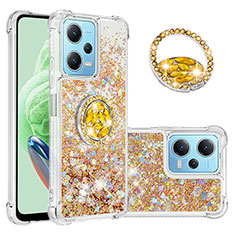 Custodia Silicone Cover Morbida Bling-Bling con Anello Supporto YB1 per Xiaomi Poco X5 5G Oro