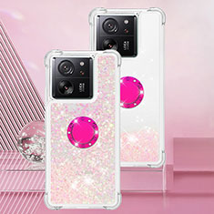 Custodia Silicone Cover Morbida Bling-Bling con Anello Supporto YB1 per Xiaomi Redmi K60 Ultra 5G Rosa