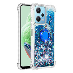 Custodia Silicone Cover Morbida Bling-Bling con Anello Supporto YB1 per Xiaomi Redmi Note 12 5G Blu