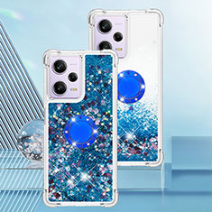 Custodia Silicone Cover Morbida Bling-Bling con Anello Supporto YB1 per Xiaomi Redmi Note 12 Pro 5G Blu