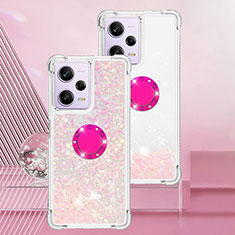 Custodia Silicone Cover Morbida Bling-Bling con Anello Supporto YB1 per Xiaomi Redmi Note 12 Pro 5G Rosa