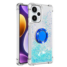 Custodia Silicone Cover Morbida Bling-Bling con Anello Supporto YB1 per Xiaomi Redmi Note 12 Turbo 5G Cielo Blu