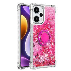 Custodia Silicone Cover Morbida Bling-Bling con Anello Supporto YB1 per Xiaomi Redmi Note 12 Turbo 5G Rosa Caldo