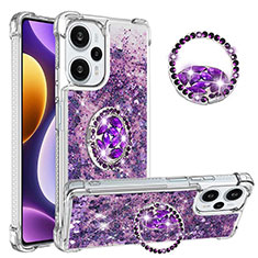 Custodia Silicone Cover Morbida Bling-Bling con Anello Supporto YB1 per Xiaomi Redmi Note 12 Turbo 5G Viola