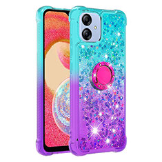 Custodia Silicone Cover Morbida Bling-Bling con Anello Supporto YB2 per Samsung Galaxy F04 Cielo Blu