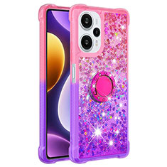 Custodia Silicone Cover Morbida Bling-Bling con Anello Supporto YB2 per Xiaomi Poco F5 5G Rosa Caldo