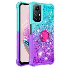 Custodia Silicone Cover Morbida Bling-Bling con Anello Supporto YB2 per Xiaomi Redmi Note 12S Cielo Blu