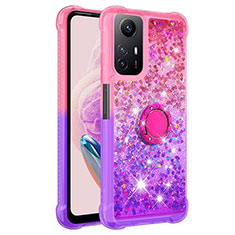 Custodia Silicone Cover Morbida Bling-Bling con Anello Supporto YB2 per Xiaomi Redmi Note 12S Rosa Caldo