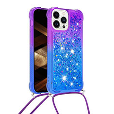 Custodia Silicone Cover Morbida Bling-Bling con Cinghia Cordino Mano S01 per Apple iPhone 14 Pro Max Viola