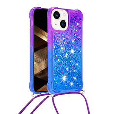 Custodia Silicone Cover Morbida Bling-Bling con Cinghia Cordino Mano S01 per Apple iPhone 15 Viola