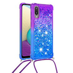 Custodia Silicone Cover Morbida Bling-Bling con Cinghia Cordino Mano S01 per Samsung Galaxy A02 Viola