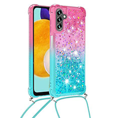 Custodia Silicone Cover Morbida Bling-Bling con Cinghia Cordino Mano S01 per Samsung Galaxy A04s Rosa