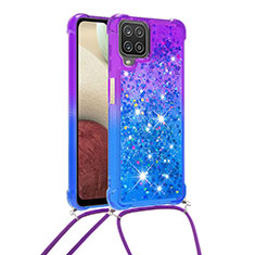 Custodia Silicone Cover Morbida Bling-Bling con Cinghia Cordino Mano S01 per Samsung Galaxy A12 Nacho Viola