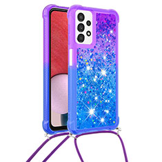 Custodia Silicone Cover Morbida Bling-Bling con Cinghia Cordino Mano S01 per Samsung Galaxy A13 4G Viola