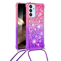 Custodia Silicone Cover Morbida Bling-Bling con Cinghia Cordino Mano S01 per Samsung Galaxy A15 4G Rosa Caldo