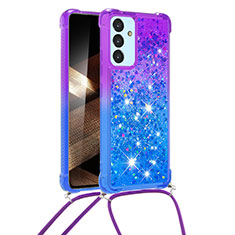 Custodia Silicone Cover Morbida Bling-Bling con Cinghia Cordino Mano S01 per Samsung Galaxy A15 LTE Viola