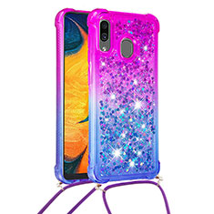 Custodia Silicone Cover Morbida Bling-Bling con Cinghia Cordino Mano S01 per Samsung Galaxy A20 Viola