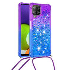 Custodia Silicone Cover Morbida Bling-Bling con Cinghia Cordino Mano S01 per Samsung Galaxy A22 4G Viola