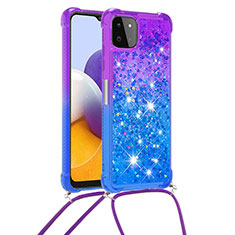 Custodia Silicone Cover Morbida Bling-Bling con Cinghia Cordino Mano S01 per Samsung Galaxy A22s 5G Viola