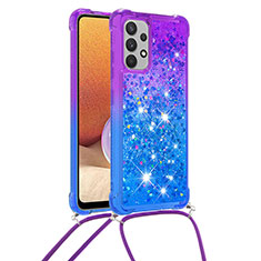 Custodia Silicone Cover Morbida Bling-Bling con Cinghia Cordino Mano S01 per Samsung Galaxy A32 4G Viola