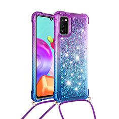 Custodia Silicone Cover Morbida Bling-Bling con Cinghia Cordino Mano S01 per Samsung Galaxy A41 Viola