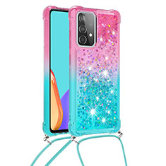 Custodia Silicone Cover Morbida Bling-Bling con Cinghia Cordino Mano S01 per Samsung Galaxy A52 4G Rosa