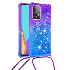 Custodia Silicone Cover Morbida Bling-Bling con Cinghia Cordino Mano S01 per Samsung Galaxy A52 4G Viola