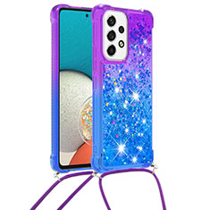 Custodia Silicone Cover Morbida Bling-Bling con Cinghia Cordino Mano S01 per Samsung Galaxy A53 5G Viola