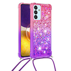 Custodia Silicone Cover Morbida Bling-Bling con Cinghia Cordino Mano S01 per Samsung Galaxy A54 5G Rosa Caldo