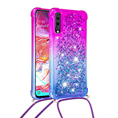 Custodia Silicone Cover Morbida Bling-Bling con Cinghia Cordino Mano S01 per Samsung Galaxy A70S Viola