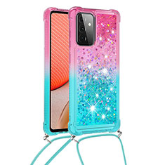 Custodia Silicone Cover Morbida Bling-Bling con Cinghia Cordino Mano S01 per Samsung Galaxy A72 4G Rosa